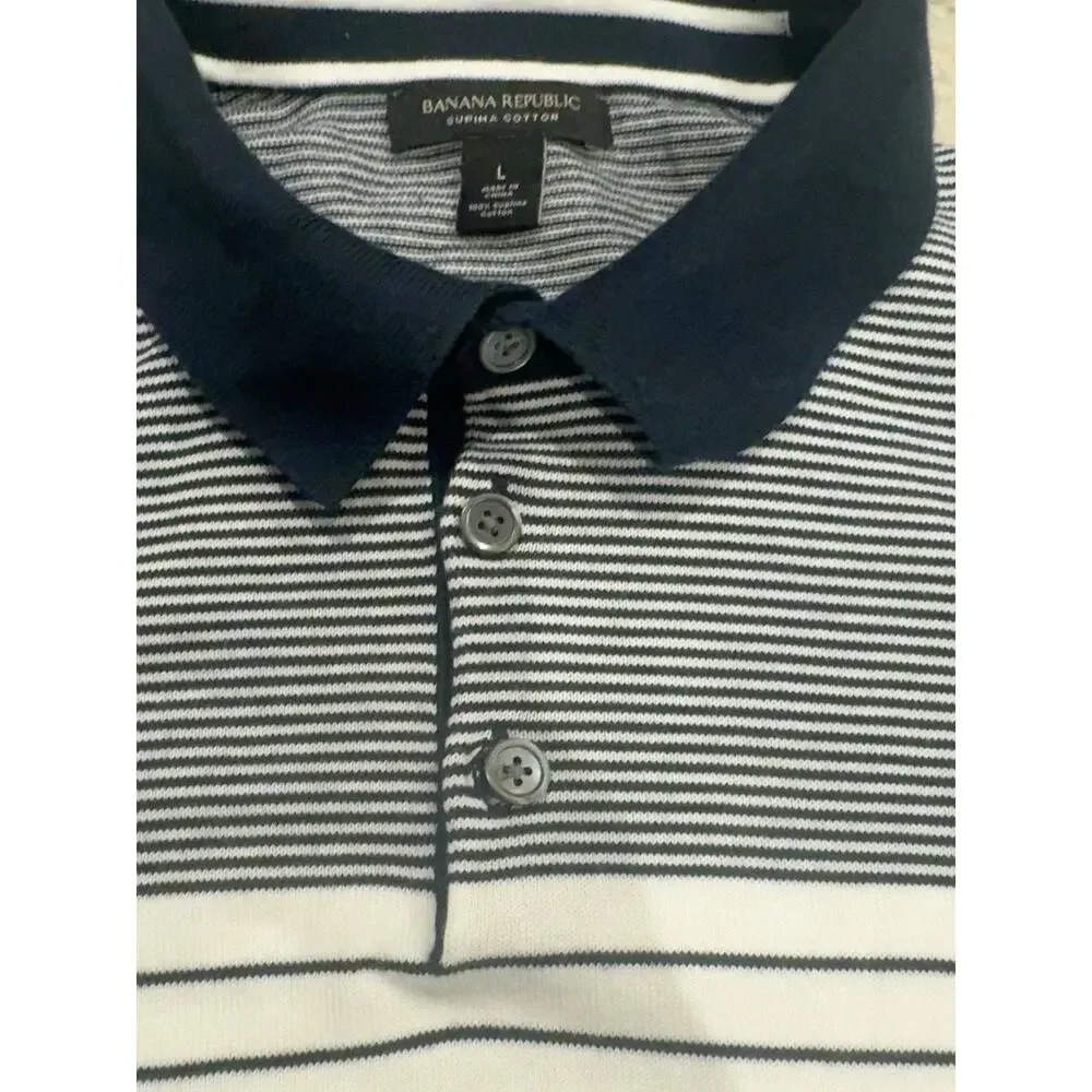 Banana Republic Supima Cotton Navy White Striped Polo Shirt Men’s Large L